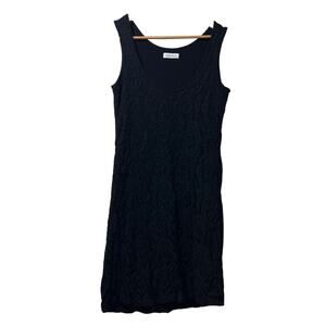 Calvin Klein Size Small P Black Stretch Lace Sheath Dress Mini Knit Y2K Retro